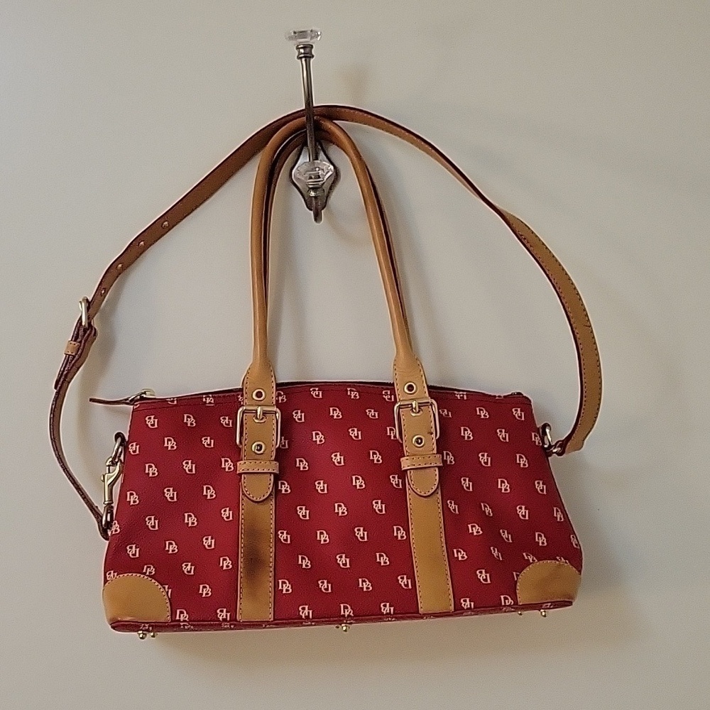 Vtg 1990s DOONEY & BOURKE Tomato Red Logo Satchel Shoulder Bag - Picture 2 of 15